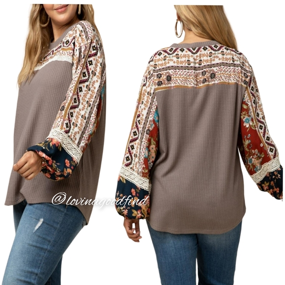 Anthropologie Tops - ANTHROPOLOGIE Boho Floral Lace Waffle Blouse EUC sz M